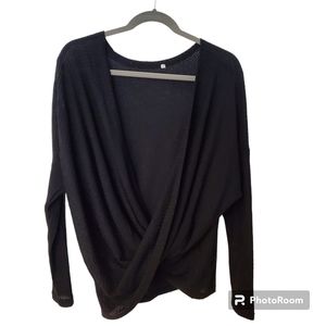 Women's Black Sweater Blouse Wide and Deep Collar